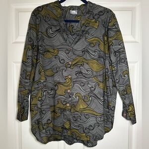 Manuheali’i, Manuhealii, Gray and Yellow Button-Up Shirt, XL